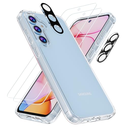 Phone Case for Samsung Galaxy S24 FE Case with Tempered Glass Screen Protector and Camera Lens Protector, Hard PC Back Cover Soft TPU Edge Bumper Design Phone Case for Women Men Girl Boy (Clear) - color: Clear, size: Galaxy S24 FE