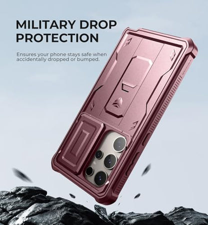 Dexnor for Samsung Galaxy S24 Ultra Case with Built-in Slide Camera Cover & Screen Protector & Kickstand,Shockproof Rugged Case Full-Body Bumper Protective Cover for Galaxy S24 Ultra (2024),Maroon Red | 2 Front Frames , Built-in Screen Protector & Kicksta