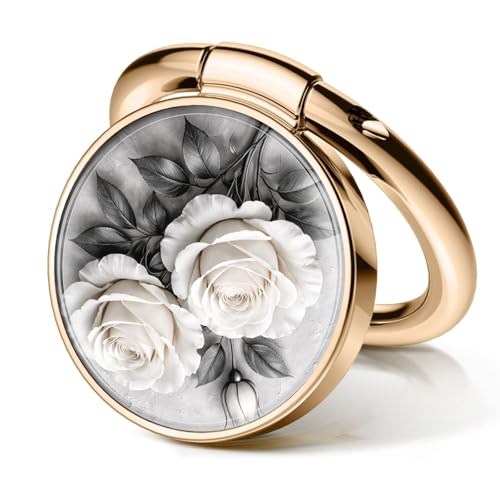 Cell Phone Ring Holder, Cute Metal Phone Grip Stand Finger Ring Kickstand, Flexible 360°Rotation Phone Tablet Case Accessories Compatible with Most Phones White Rose Floral - color: White Rose Floral