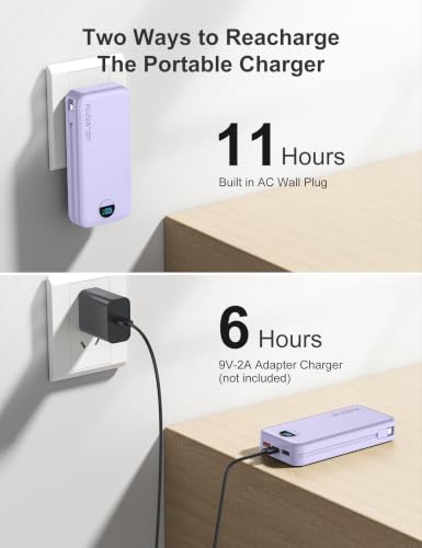 Portable Charger Power Bank 20000mAh with Built in Cables & Wall Plug - color: Purple