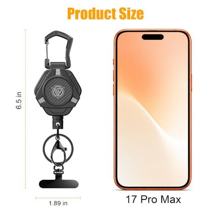 Oaridey Magnetic Anti Theft Phone Strap, Retractable Steel Cell Phone Lanyard with Heavy Duty Carabiner and 360° Metal Phone Tether Tab For Skiing, Hiking, Fishing, Concert and Traveling, 2 Packs - color: 2 Packs