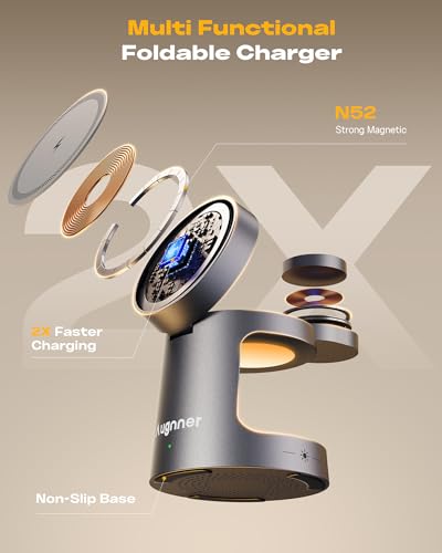 3 in 1 Charging Station for Apple Compatible with MagSafe Foldable Wireless Charger, Magnetic Charger with Night Light for iPhone 18/17/16/15/14/13/12, Apple Watch & AirPods - color: Starry grey