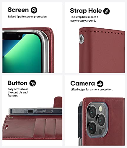 GOOSPERY Bluemoon Wallet Compatible with iPhone 13 Pro Max Case, Premium PU Leather Standing Feature Flip Card Holder Phone Cover (Wine) - color: Wine, size: iPhone 13 Pro Max