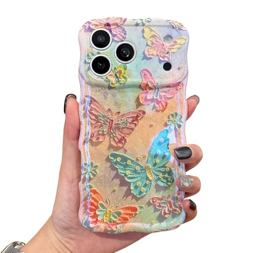 EYZUTAK Case for iPhone 11, Colorful Retro Oil Painting Flower, Butterflies | Laser Glossy Floral Pattern, Cute Curly Wave Edge, Exquisite Phone Cover, Stylish Durable TPU Protective Case for Girl Women - color: Butterflies, size: iPhone 11