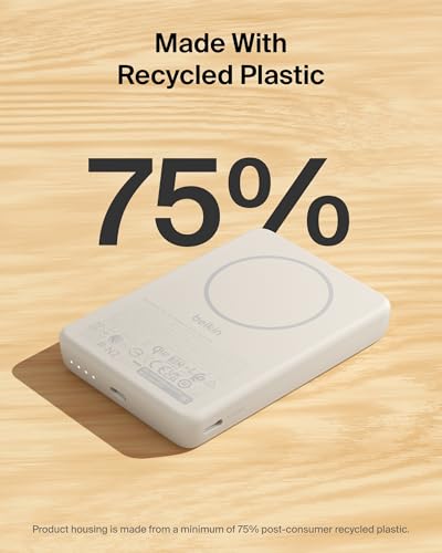 Belkin 10000mAh Qi2 15W Slim Magnetic Power Bank with USB C Cable - color: Sand