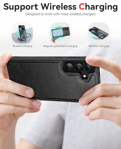 OCASE for Samsung Galaxy S25+ Plus Detachable Wallet Case, Black | 2-in-1, Card Holder, RFID Blocking, Stand, Wrist Strap, Shockproof, Wireless Charging, Magnetic, PU Leather Flip Phone Cover - color: Black, size: Samsung Galaxy S25 Plus