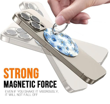 Magnetic Phone Ring Holder for MagSafe,360 Degree Rotation Magnet Cell Phone Grip Blue Daisy Design Stand Finger Ring Kickstand for Smartphone