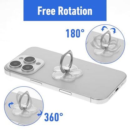 4Pcs Heart Flower Clear Phone Grip, Ymapinc Transparent Phone Ring Holder Grip, Clear Finger Kickstand Cell 360 Degree Rotation Holder for Hand for Tablet Case Accessories
