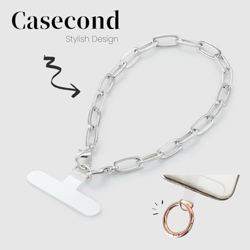 Phone Charm with Gold Metal Chain Detachable Phones Lanyard Hand Wrist Strap Wristlet Adjustable Phone Finger Grip Strap with 3 Patches Tether Universal for iPhone 16 Pro Max 15 Charms Silver - color: O-Silver