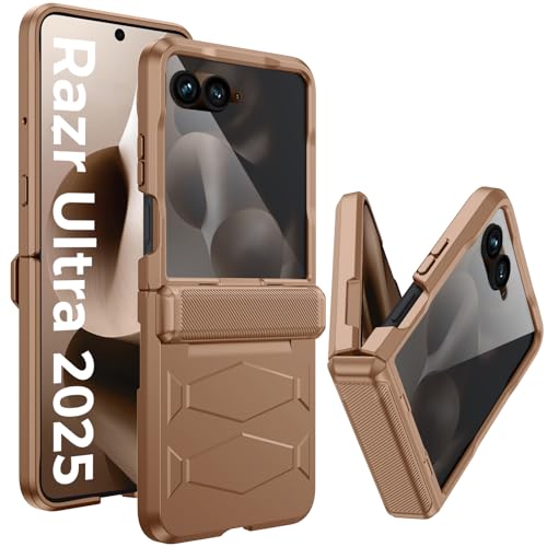 GooseBox for Motorola Razr Ultra 2026/2025 Case,Built-in Privacy Screen Protector&Hinge Protection Shockproof All-Inclusive Smartphone Cover for Motorola Razr Ultra 2026/2025(Moca) - color: Moca ZJ&PSP, size: Razr Ultra 2026/2025