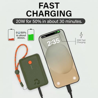 Nimble Champ Portable Charger, 10000mAh Power Bank, 20W Dual USB-C Charging - color: Outdoor Green