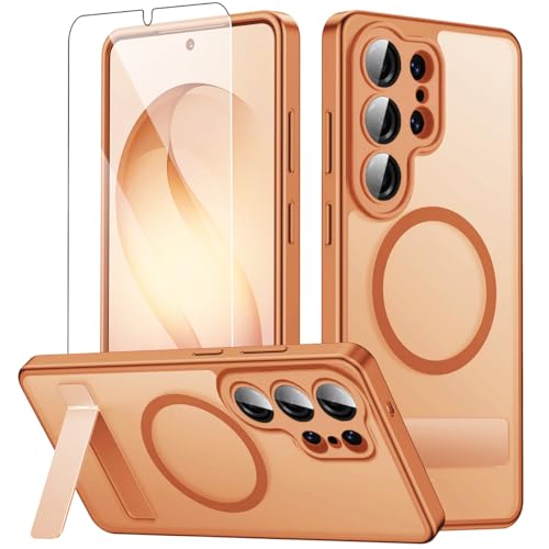 Magnetic for Samsung Galaxy S26 Ultra Case with Stand and Screen Protector & Camera Protector,Galaxy S 26 Ultra Case Compatible with MagSafe,Matte Translucent Shockproof Slimi Phone Case-Orange - color: Orange, size: Samsung Galaxy S26 Ultra