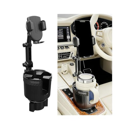 Adjustable Cup Holder Phone Mount 2-in-1 Vehicle Stand Black - color: Black