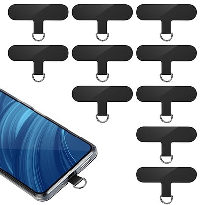 Phone Tether Tab, 10 Pieces Universal Phone Lanyard Patch Without Adhesive,Phone Lanyard Replacement Part for Cell Phone Strap(Black) - color: Black
