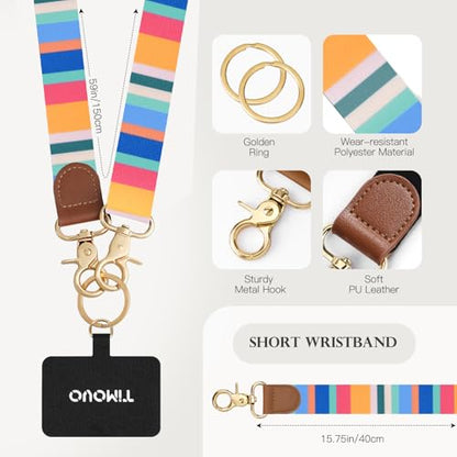 TiMOVO Phone Lanyard Crossbody Wrist Strap, Adjustable Anti-Theft Strap for Smartphone Case - color: Multicolour Stripes
