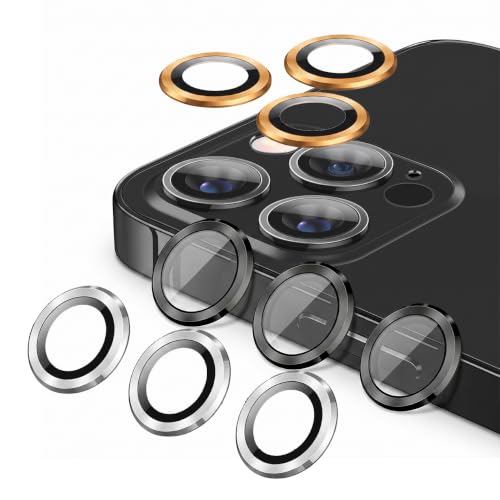 Camera Lens Protector for iPhone 15 Pro Max/15 Pro/14 Pro Max/14 Pro 9H Tempered Glass Screen Protector Cover Alignment Kit Metal Individual Ring (Black Glitter) - color: Black Glitter
