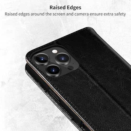 Belemay Compatible with iPhone 16 Pro Case Wallet, Durable Genuine Leather, RFID Blocking Card Holders, Shockproof TPU Shell, Kickstand, Drop Protection, Protective Flip Cover 6.3", Black - color: Black, size: iPhone 16 Pro
