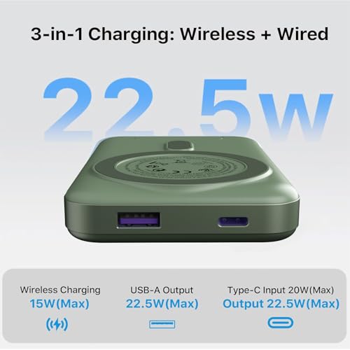 JUOVI for Magsafe Power Bank 10000mAh Portable Charger with Stand - color: Green