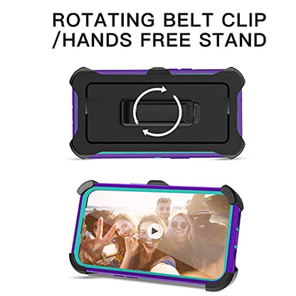 AICase for iPhone 13 Pro Max Case with Belt-Clip Holster, Screen Protector, Heavy Duty Protective Phone Case, Military Grade Full Body Protection Shockproof/Dustproof/Drop Proof Rugged Cover - color: Purple with Belt+Glass Protector