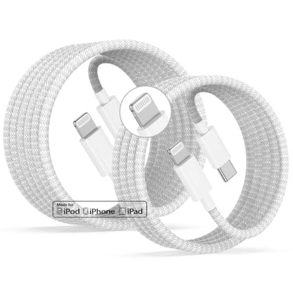 USB C to Lightning Cable, [Apple MFi Certified] iPhone Braided Fast Cable - color: White, size: 2Pack-6FT+10FT