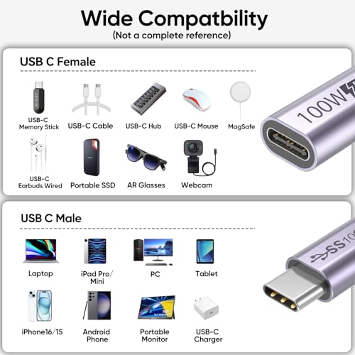 USB C Extension Cable 6.6ft, 4K@60Hz Video/10Gbps Data Transfer/100W Charge - size: 6.6 Feet
