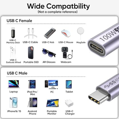 USB C Extension Cable 6.6ft, 4K@60Hz Video/10Gbps Data Transfer/100W Charge - size: 6.6 Feet