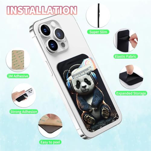 Phone Credit Card Holder Stick on, Phone Case Wallet, Cell Phone Pocket Self Adhesive Stretchy Lycra Stick on Wallet ID Credit Card Case Pouch Sleeve for All Smartphones, Cate Panda - color: 330
