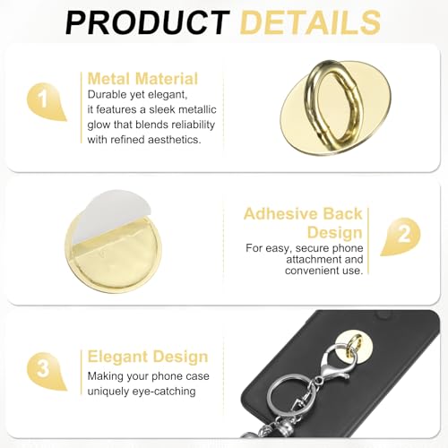 PATIKIL Metal Phone Charm Hook 0.9", 24Pcs Adhesive Circle Shaped Phone Finger Grip Hook Smartphones Keychain Ring Charm Loop for DIY Tablet Case Accessories, Gold - color: Gold