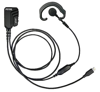PRYME® - PICO-LIGHTNING - Single Wire Lapel Mic w/Lightning Connector, Special PTT Technology for PoC APPs w/Soft Ear Hanger Earphone - (PICO-LIGHTNING-EH)