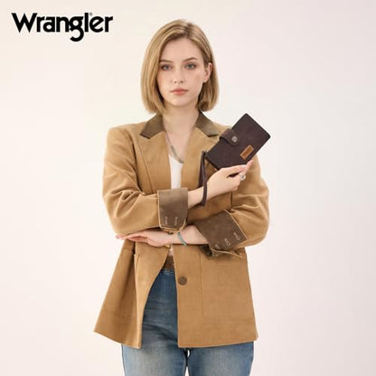 X Wrangler Wallets Women Minimalist Wristlet Wallets, Card Cases & Money Organizers Wallet Bifold with Phone Pocket - color: Coffee