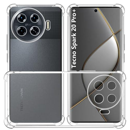 USTIYA Case for Tecno Spark 20 Pro+ Pro Plus Clear TPU Four Corners Military-Grade Protection Cover Transparent Soft funda