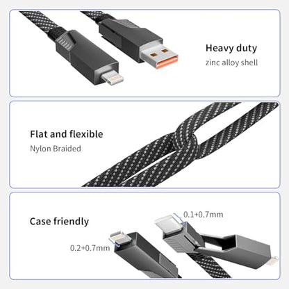 4 in 1 Charging Cable Fast Charging 240W MAX with E-Mark Chip, Carplay - color: Dark Black&White, size: 4FT 1Pack