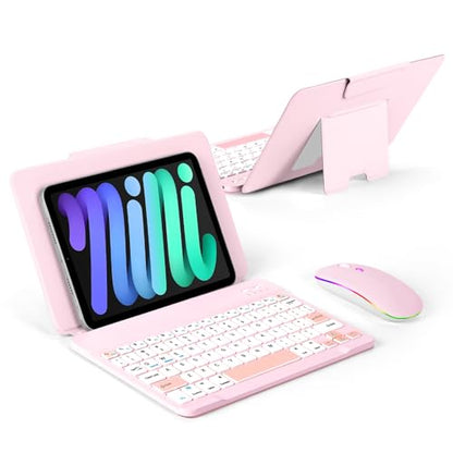 EAMPANG Universal Bluetooth Keyboard and Case for Tablet/Phone/Laptop | Wireless Portable Slim Keypad and Mice Rechargeable with Adjustable Bracket for iPad A16/Mini/Air/iPhone/Galaxy Z Fold Pink - color: Pink