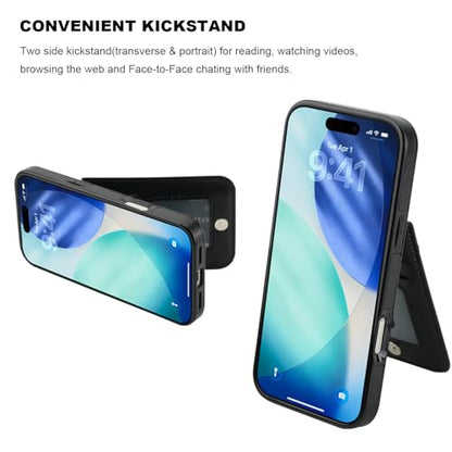 KIHUWEY for iPhone 17 Pro Max Wallet Case Card Holder for MagSafe, Black | Card Holder, Wireless, RFID, Flip PU Leather, Magnetic , Kickstand, Heavy Duty Cover - color: Magsafe for Black