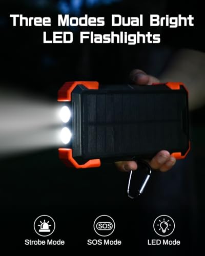 GOODaaa Solar Power Bank 24000mAh, Portable Charger with 4 Built-in Cables - color: Orange