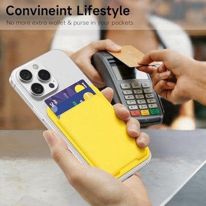 oakxco Phone Wallet Stick On, Slim Thin Adhesive ID Credit Card Holder Wallet Pocket Back of Phone Case, Hard Shell Plastic Sleeve Sticky Card Wallets Pouch for iPhone Samsung Pixel, Yellow - color: Yellow