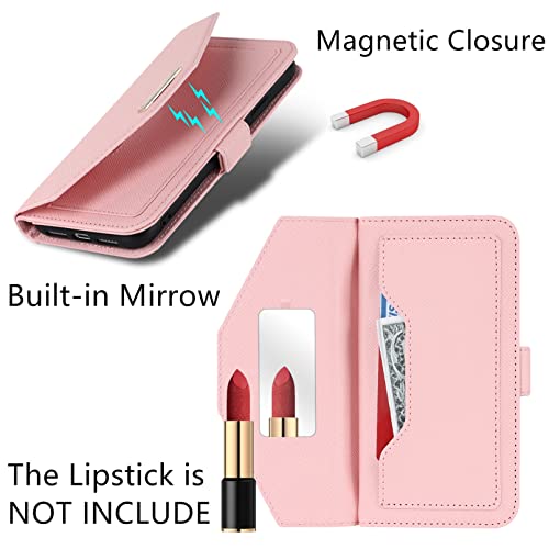 Crossbody Wallet for Google Pixel 7 Case with Strap,6.3",Pink | Long Shoulder Strap,Credit Card Holder, PU Leather, Handbag Purse, Kickstand, Make Up Mirror, Cover Case, for Women Girls - color: Pink