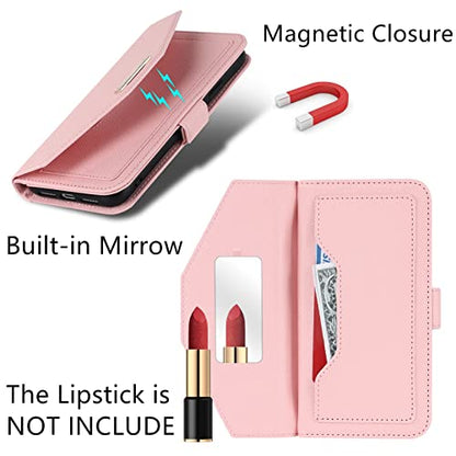 Crossbody Wallet for Google Pixel 7 Case with Strap,6.3",Pink | Long Shoulder Strap,Credit Card Holder, PU Leather, Handbag Purse, Kickstand, Make Up Mirror, Cover Case, for Women Girls - color: Pink