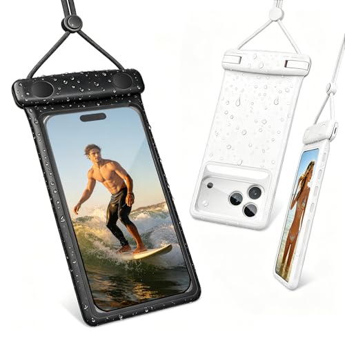 wellhouse Waterproof Phone Pouch, Waterproof Phone Case for iPhone 17 16 15 14 13 Pro Max XS Samsung, IPX8 3D Cellphone Dry Bag Beach Essentials (2 Pack - Duke Black & White7.0, 7 inch) - color: 2 Pack - Duke Black & White7.0"