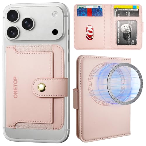 ONETOP for MagSafe Wallet,Magnetic Phone Wallet with 5 Card Slots,Pink | 1-12 Cards/Cash Holder for iPhone 17/16/15/14/13/12 Series,Detachable Wallet Stick-On Back,PU Leather RFID Blocking Kickstand - color: Pink