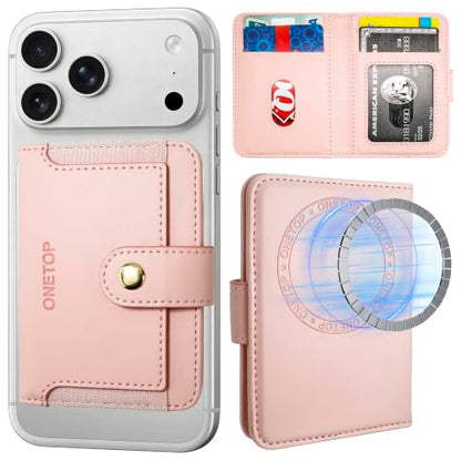 ONETOP for MagSafe Wallet,Magnetic Phone Wallet with 5 Card Slots,Pink | 1-12 Cards/Cash Holder for iPhone 17/16/15/14/13/12 Series,Detachable Wallet Stick-On Back,PU Leather RFID Blocking Kickstand - color: Pink