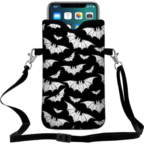 Cell Phone Sleeves Bag Case Crossbody Neoprene Holder Lanyard Phone Pouch for Women Men 7.5 X 4.5 Inches - Bat - color: BAT