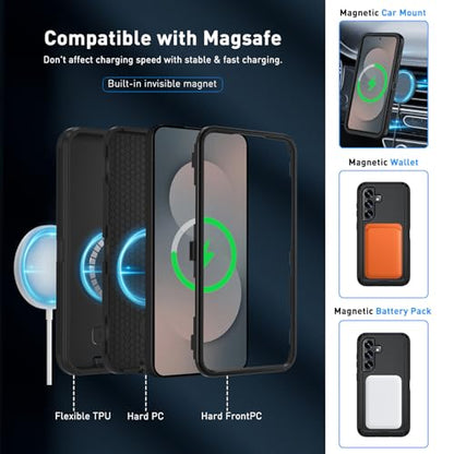 Magnetic Case for Samsung Galaxy S25 FE 5G Case, S25 FE Heavy Duty case, [Glass Screen Protector] [Military Grade Protective ] [Shockproof] [Dropproof] [Dust-Proof] (Black-Belt Clip-MAG) - color: Black-Belt Clip-MAG