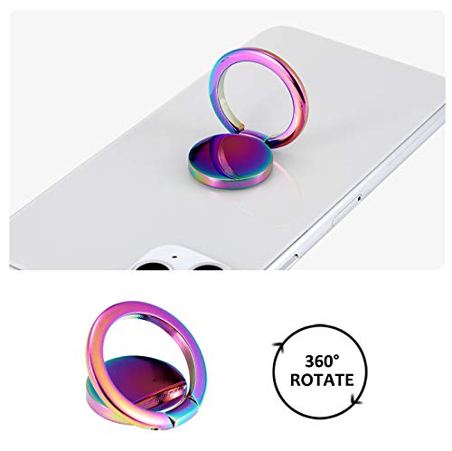 Rainbow Cell Phone Ring Stand Holder,Multicolor Ring Grip Kickstand,Iridescent 360 Rotation Metal Finger Ring for Phones,Pad