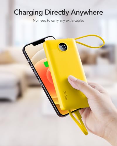 VRURC Portable Charger, Slim Power Bank Built-in 4 Cables, Travel Essential - color: Yellow