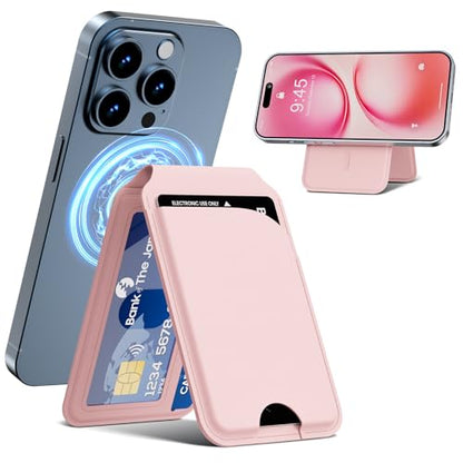 Magnetic Wallet for iPhone, Adjustable Leather Mag-Safe Card Holder for iPhone 17/16/15/14/13/12 Series, ID Window, Card Slot, RFID Blocking (pink) - color: pink