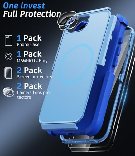 Heavy Duty Case for iPhone 17e & iPhone 16e - Military Grade Drop Proof Protective Cover [Compatible with MagSafe],with Screen Protector, Shockproof, Anti-Slip (Blue) - color: Blue