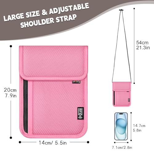 Likesing 5.5" L x 7.9" W Travel Neck Wallet, RFID Passport Holder(Pink) - color: Pink