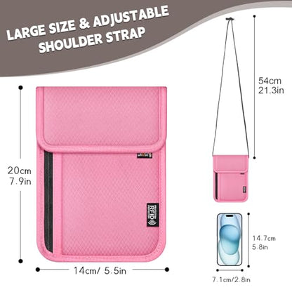 Likesing 5.5" L x 7.9" W Travel Neck Wallet, RFID Passport Holder(Pink) - color: Pink