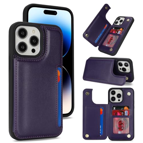 iCoverCase Compatible with iPhone 14 Pro Case with Card Holder, Wallet Case for Women Men RFID Blocking PU Leather Protective Phone Case 6.1 Inch (Dark Purple) - color: Dark Purple